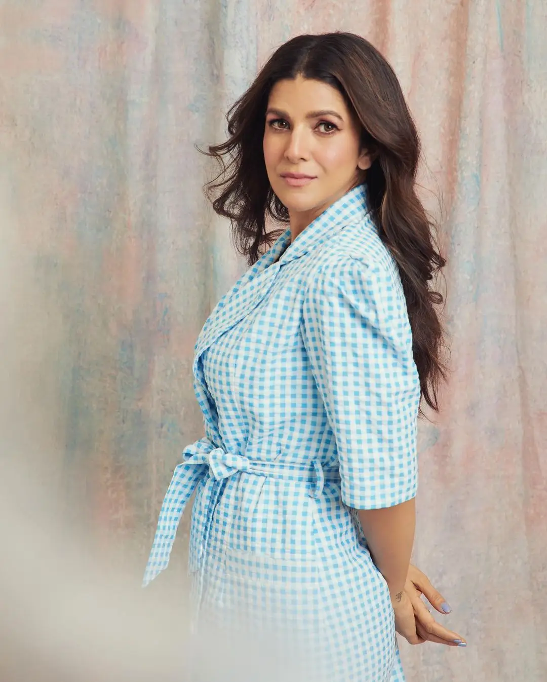 Nimrat Kaur Long Legs Show Mini Blue Skirt